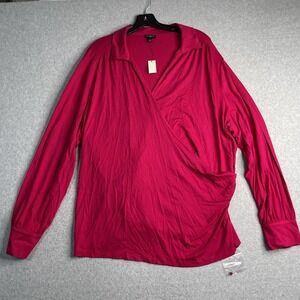 Talbots Woman Faux Wrap Top Women's 3X Pink Long Sleeve Blouse